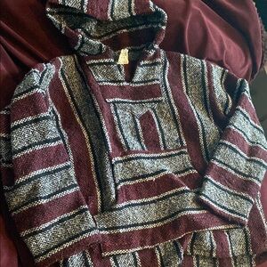 Striped V-Neck Sweater - Maroon and Gray